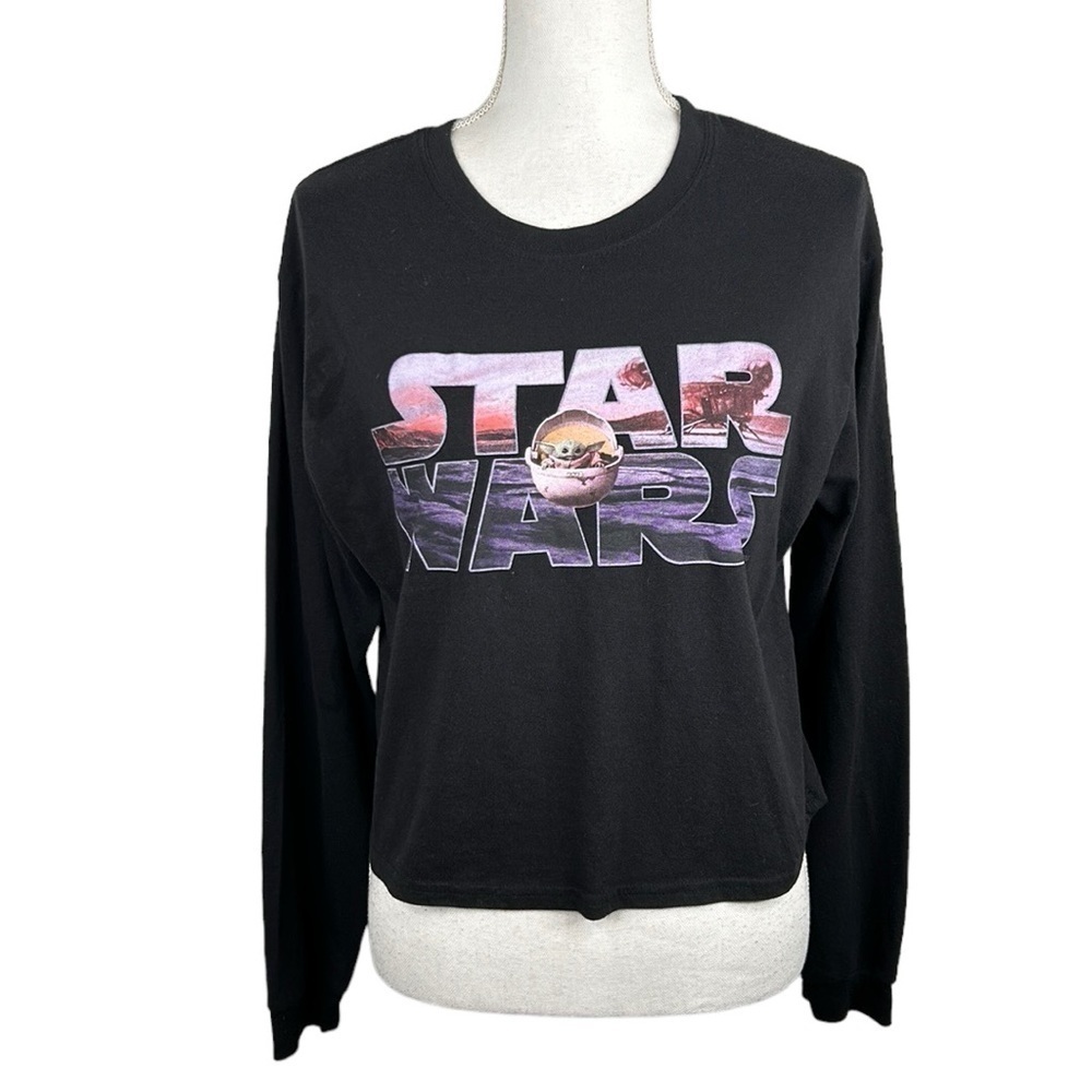 Star Wars Disney Black Gogru Long Sleeve‎ Crop Top T-Shirt Size Large